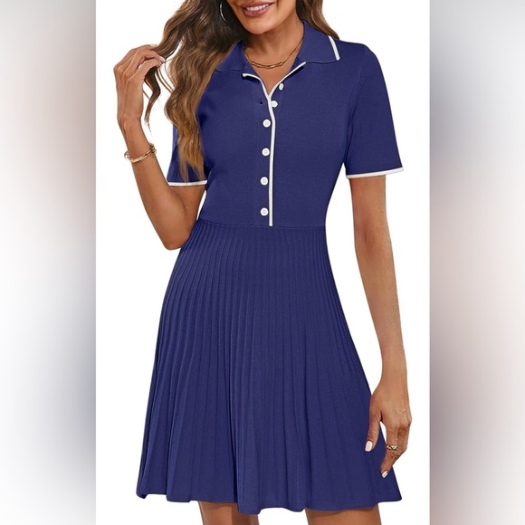 MEROKEETY Women's Summer Ribbed Knit Midi Dresses Short Sleeve V Neck Button - Picture 1 of 5